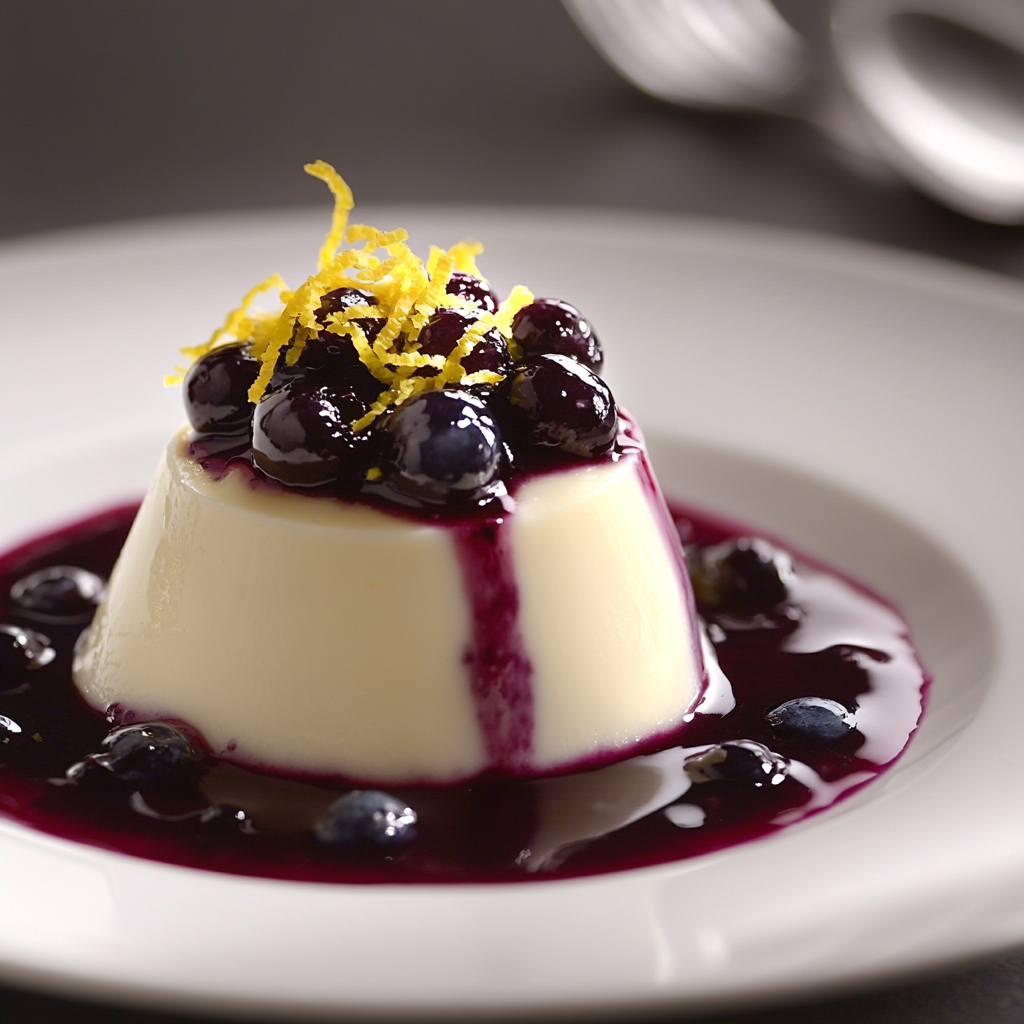 Lemon Zest Panna Cotta with Blueberry Sauce