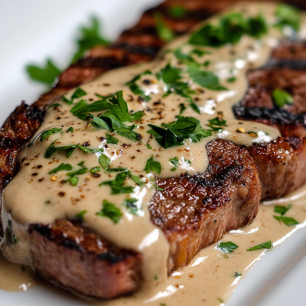 Steak with Garlic Cream Sauce