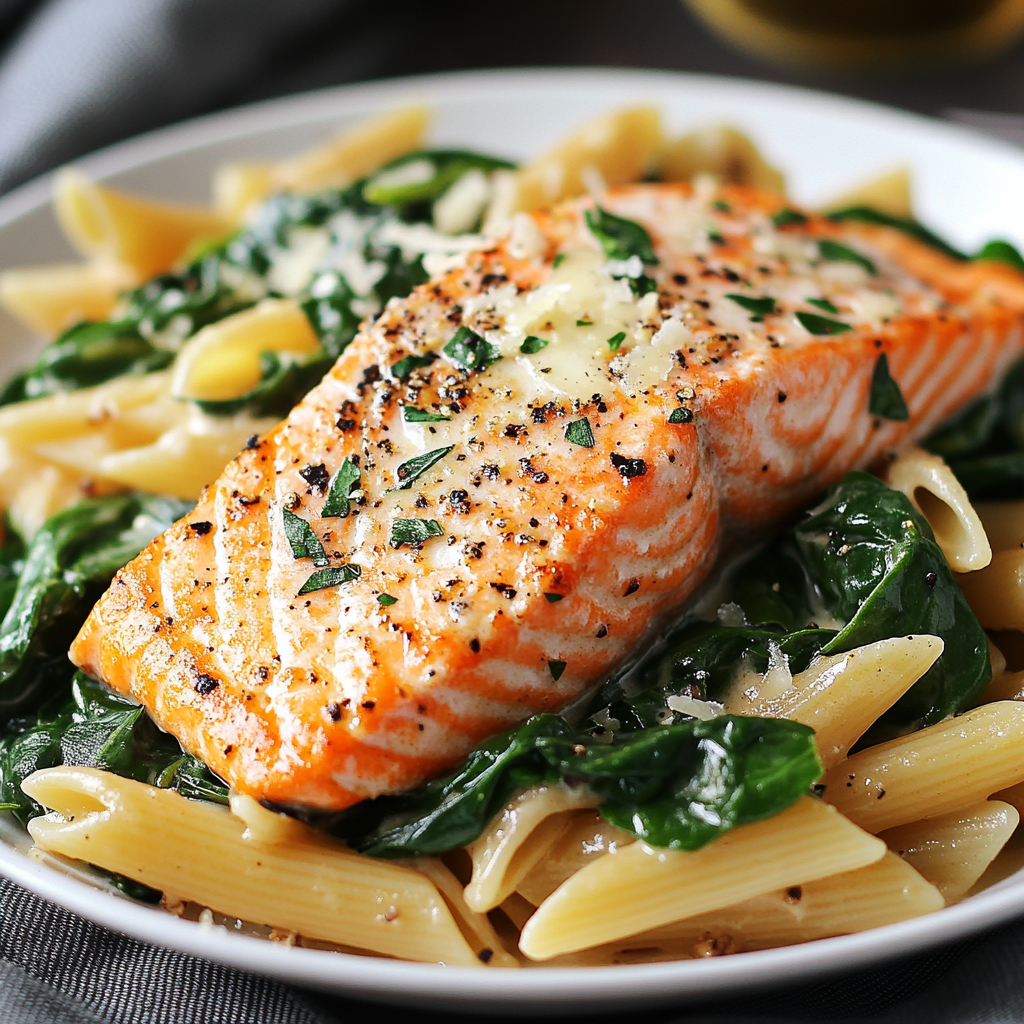 Creamy Cajun Salmon Penne with Spinach