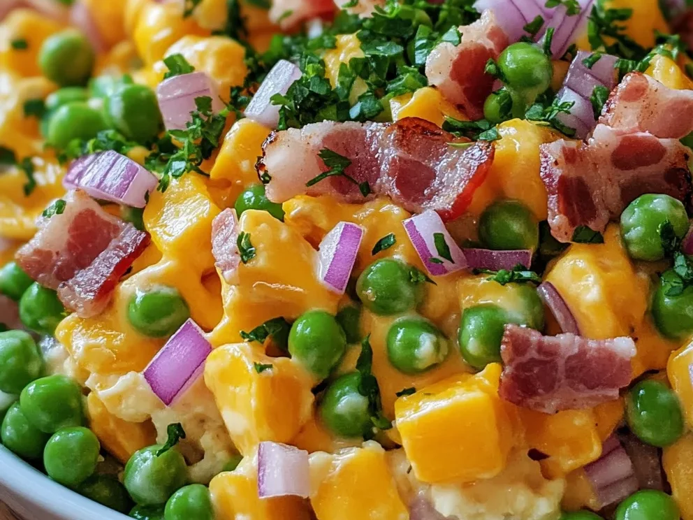 Pea Salad with Red Onions and Cheese