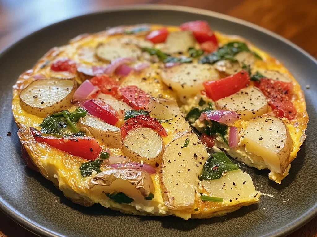 Frittata with Potatoes, Red Peppers, and Spinach