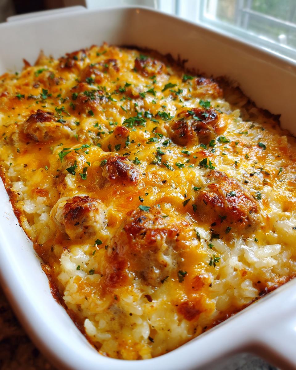 Light Cheesy Chicken, Sausage & Rice Casserole