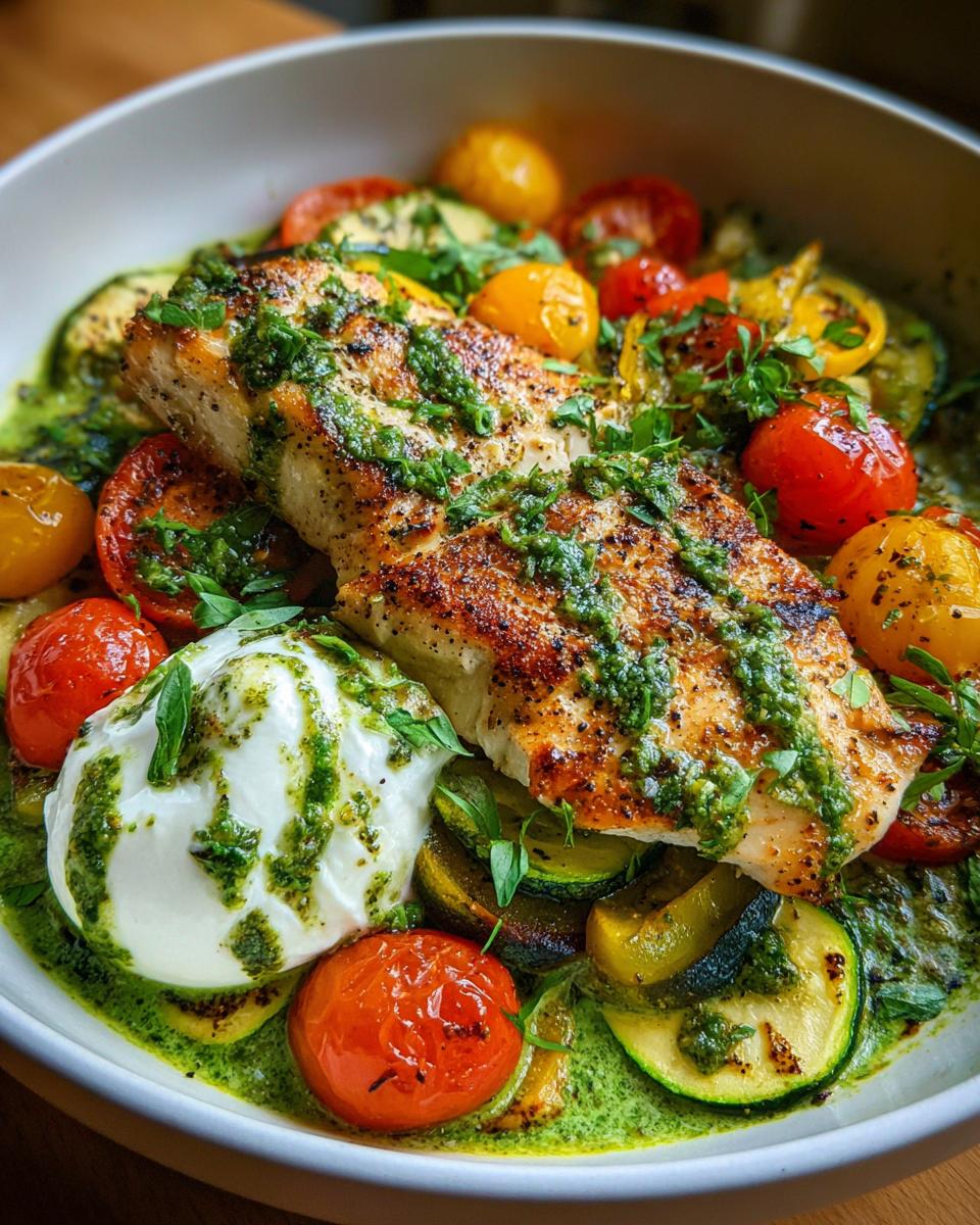 Pesto Chicken & Vegetable Skillet with Burrata