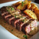 Beef Steak in Peppercorn Cream Sauce with Roasted Potatoes