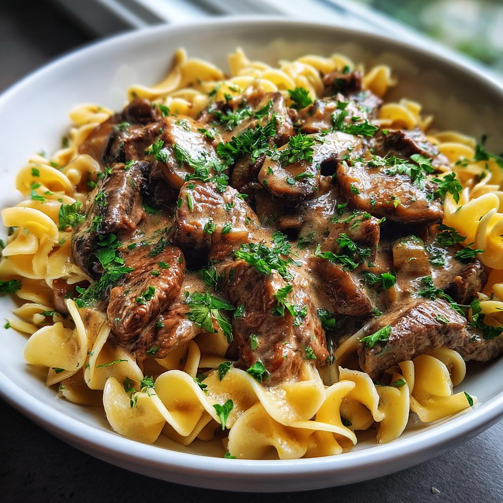 Beef Stroganoff with Creamy Mushroom Sauce and Egg Noodles - detail 1