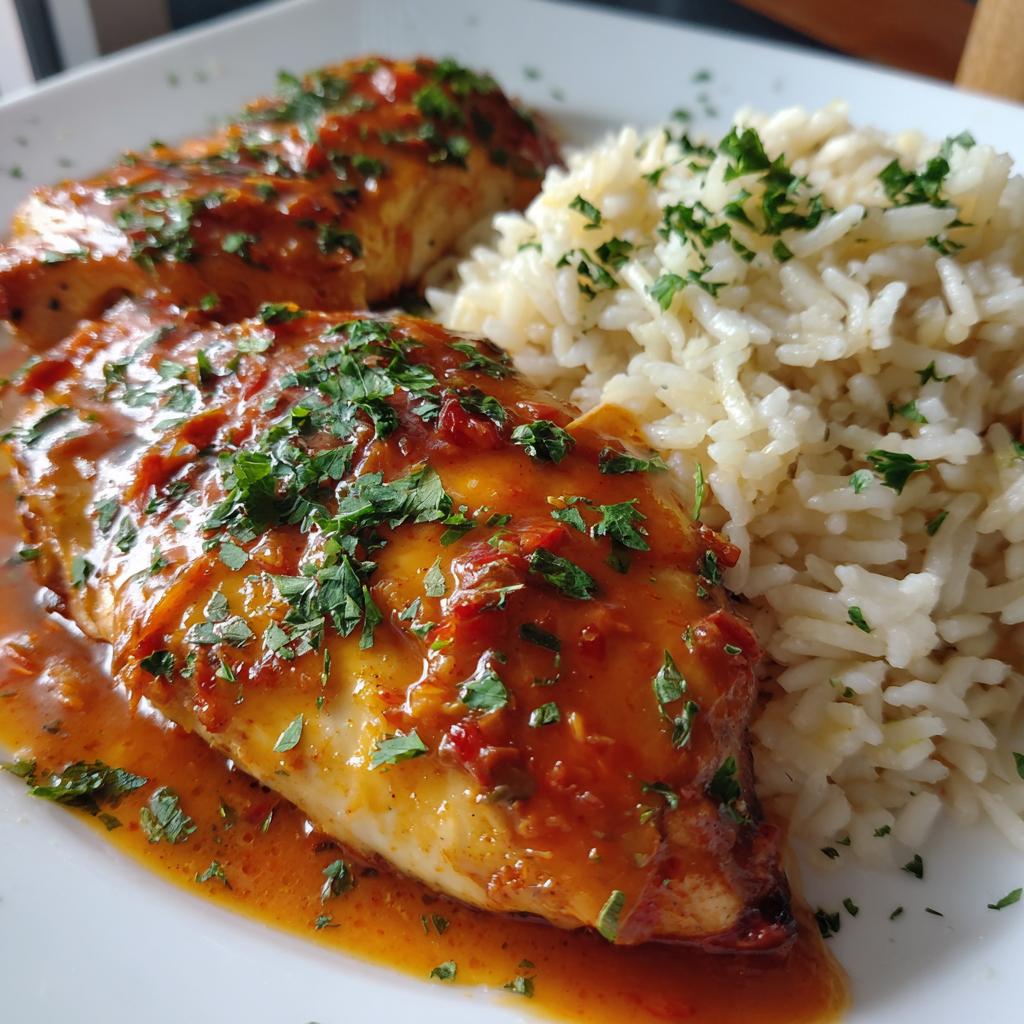 Chicken Breast in Sun-Dried Tomato Cream Sauce with Rice Pilaf