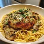 Chicken Cutlets in Mushroom Cream Sauce with Buttered Noodles