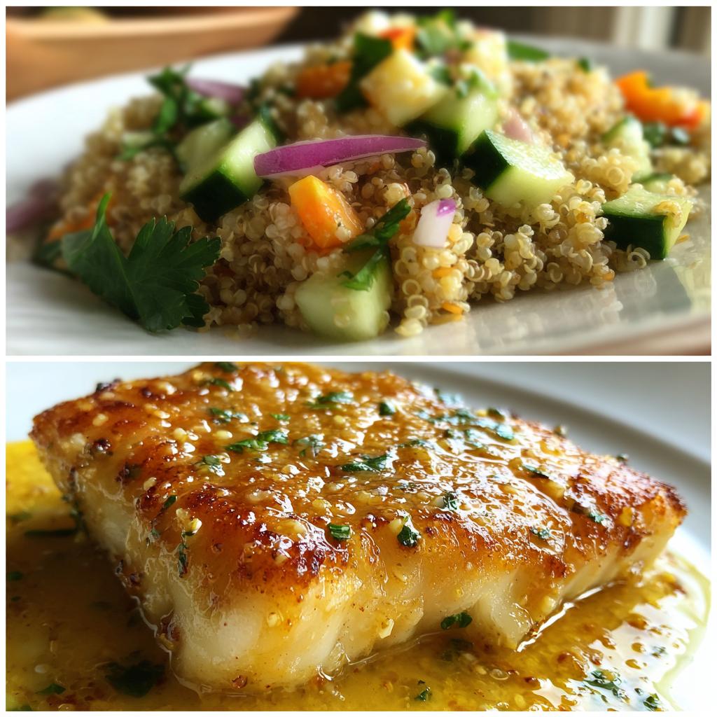 Cod Fillet in Garlic Lemon Butter Sauce with Quinoa Salad - detail 1