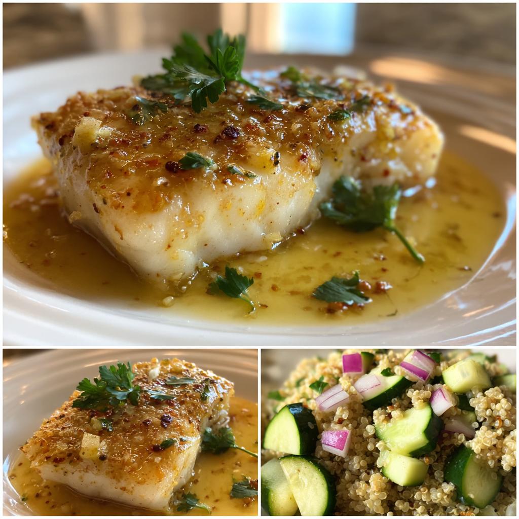 Cod Fillet in Garlic Lemon Butter Sauce with Quinoa Salad