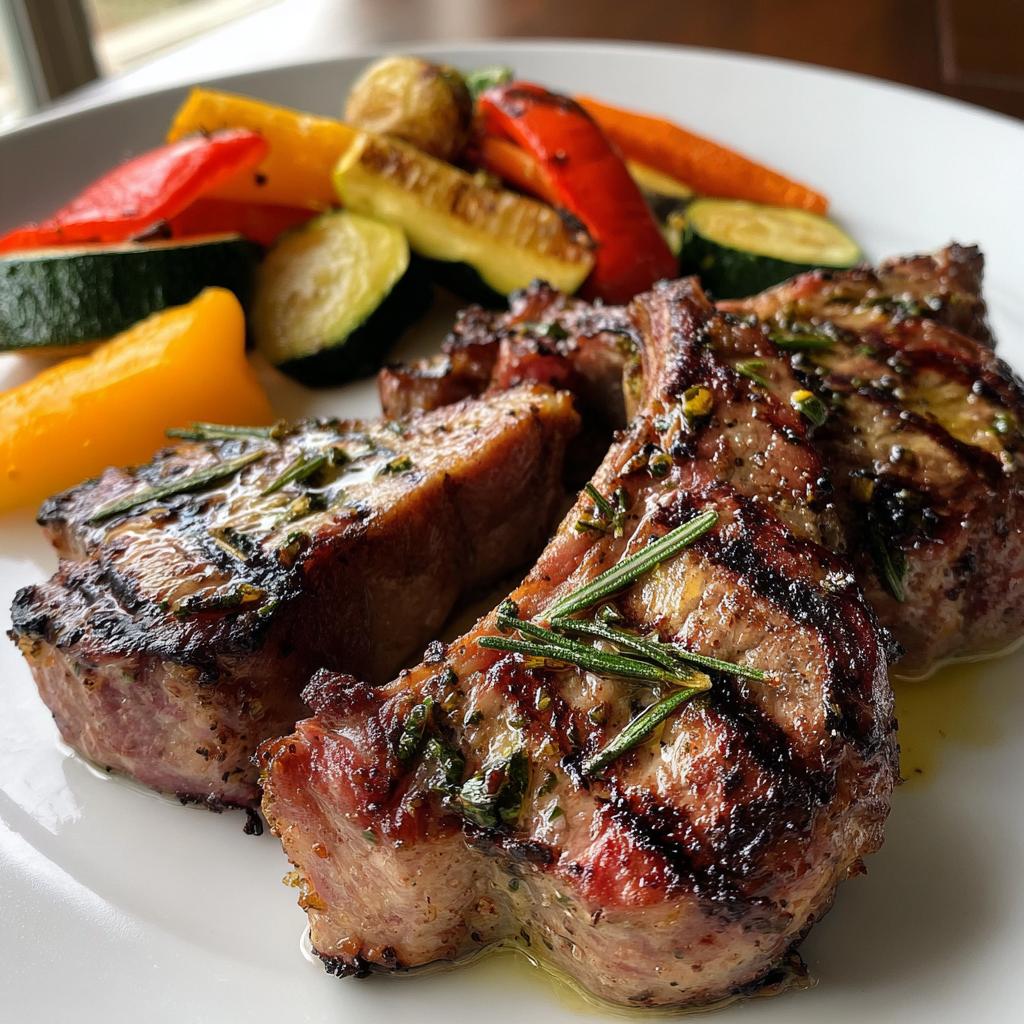 Grilled Lamb Chops in Rosemary Garlic Butter with Roasted Veggies