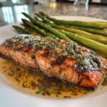 Grilled Salmon in Lemon Butter Dill Sauce with Steamed Asparagus