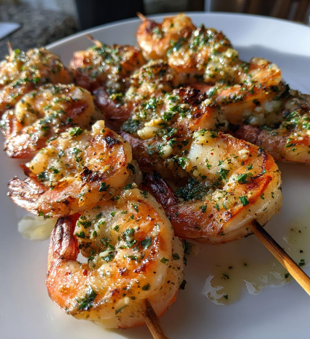 Grilled Shrimp Skewers with Garlic Lemon Butter
