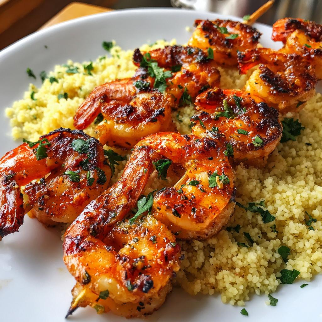 Grilled Shrimp Skewers with Spicy Garlic-Lime Marinade and Couscous