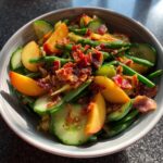 Nectarine Salad with Chili, Cucumber, Green Beans & Pancetta