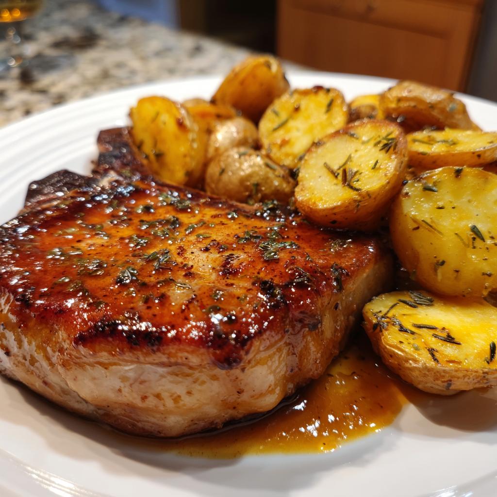 Pork Chops in Apple Cider Sauce with Herb Roasted Potatoes - detail 1