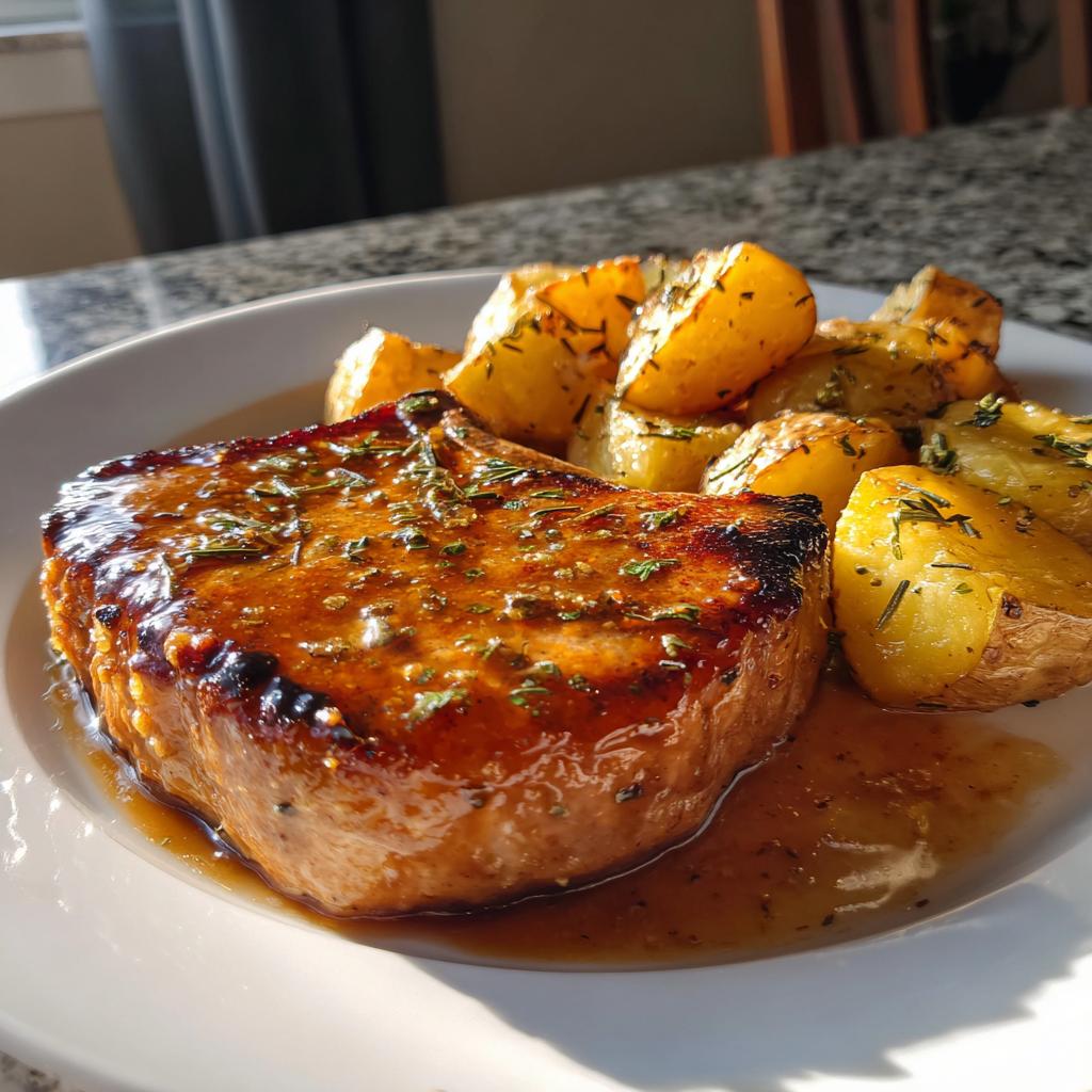 Pork Chops in Apple Cider Sauce with Herb Roasted Potatoes
