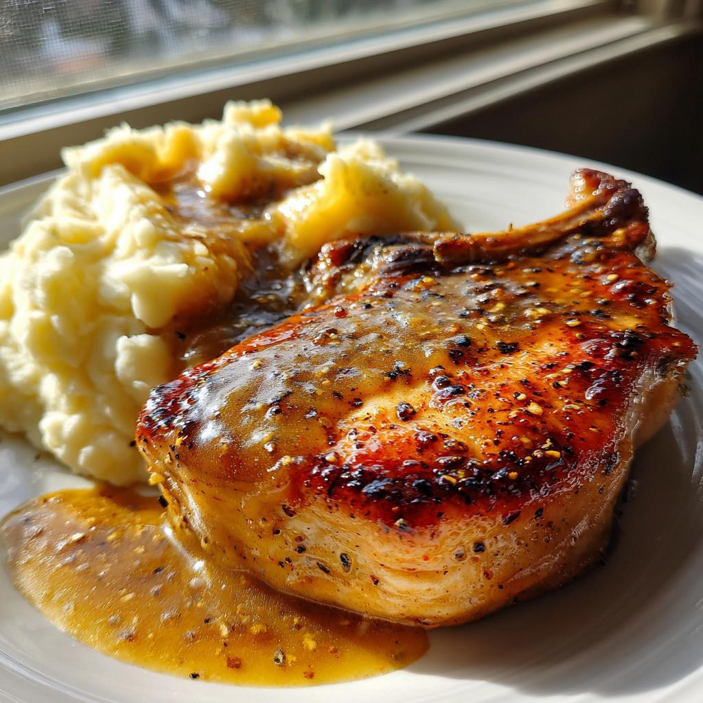 Pork Chops in Honey Mustard Sauce with Mashed Potatoes - detail 1