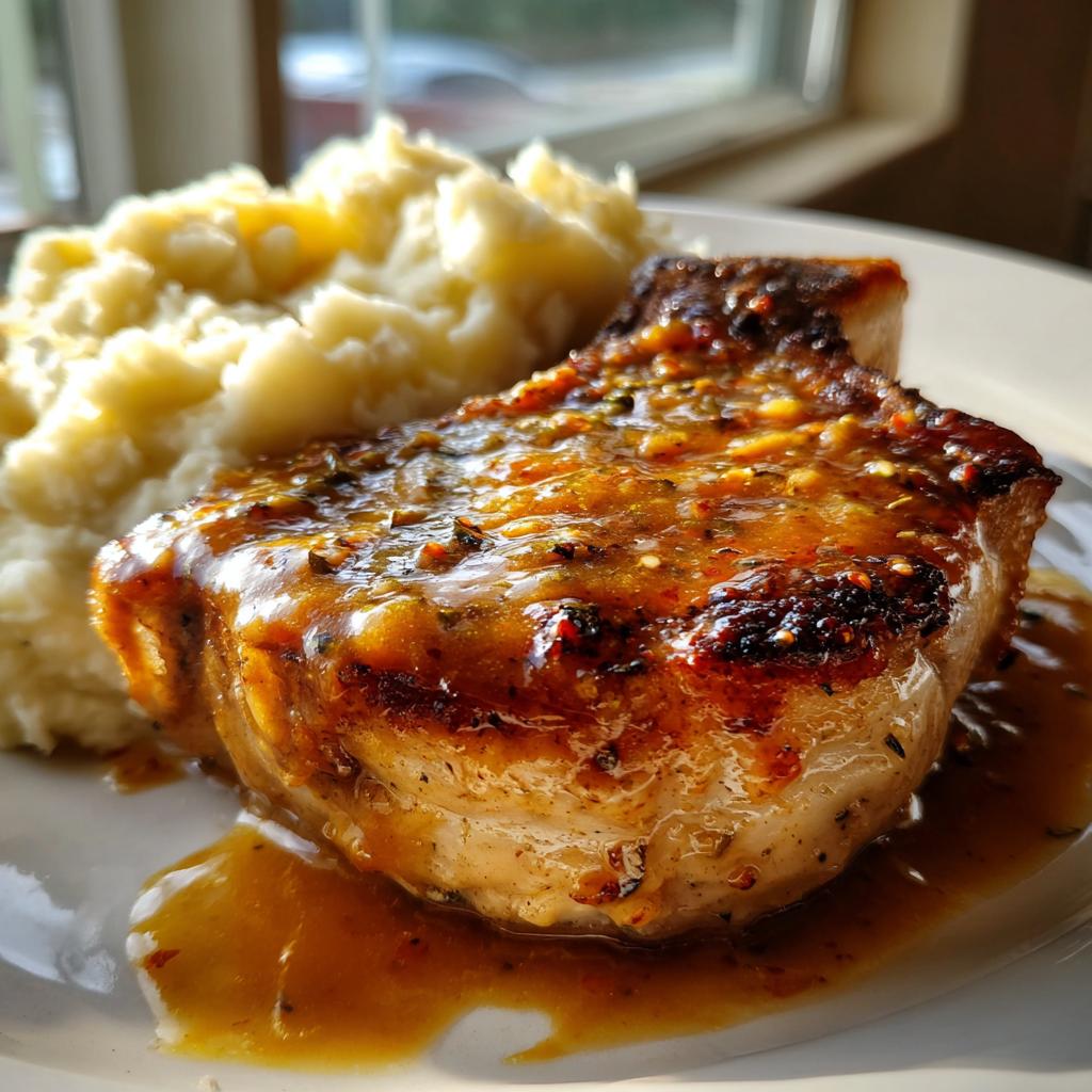 Pork Chops in Honey Mustard Sauce with Mashed Potatoes
