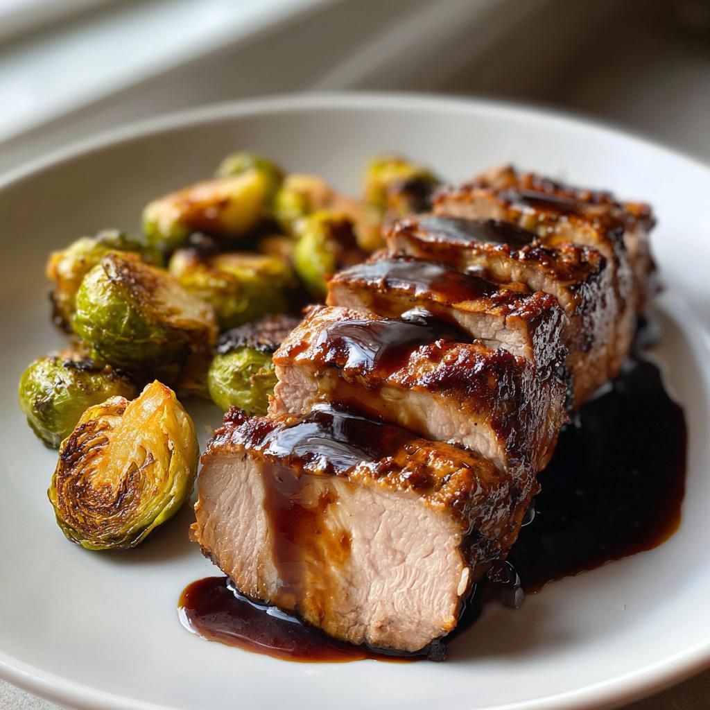 Pork Tenderloin in Balsamic Glaze with Roasted Brussels Sprouts - detail 1