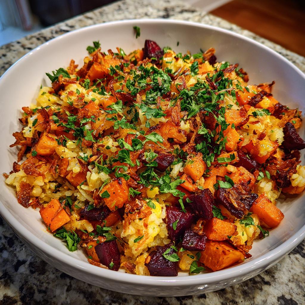 Root Vegetable Salad with Crispy Rice