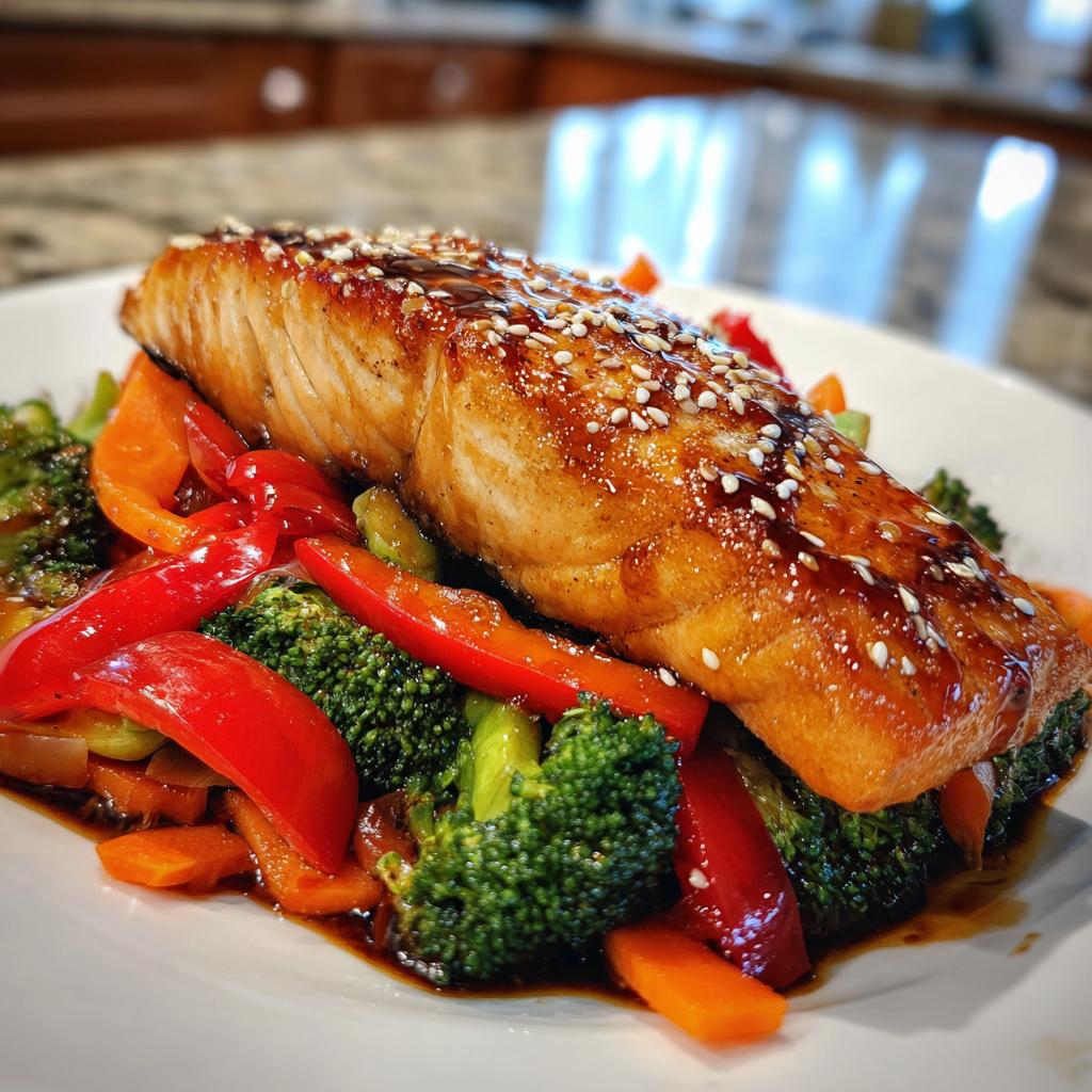 Salmon Fillet in Teriyaki Glaze with Stir-Fried Vegetables - detail 1