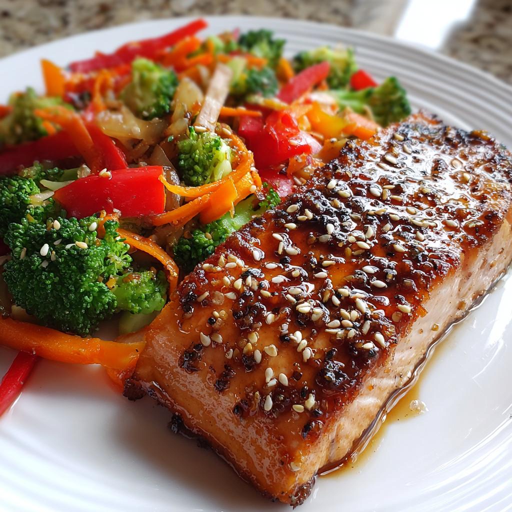 Salmon Fillet in Teriyaki Glaze with Stir-Fried Vegetables