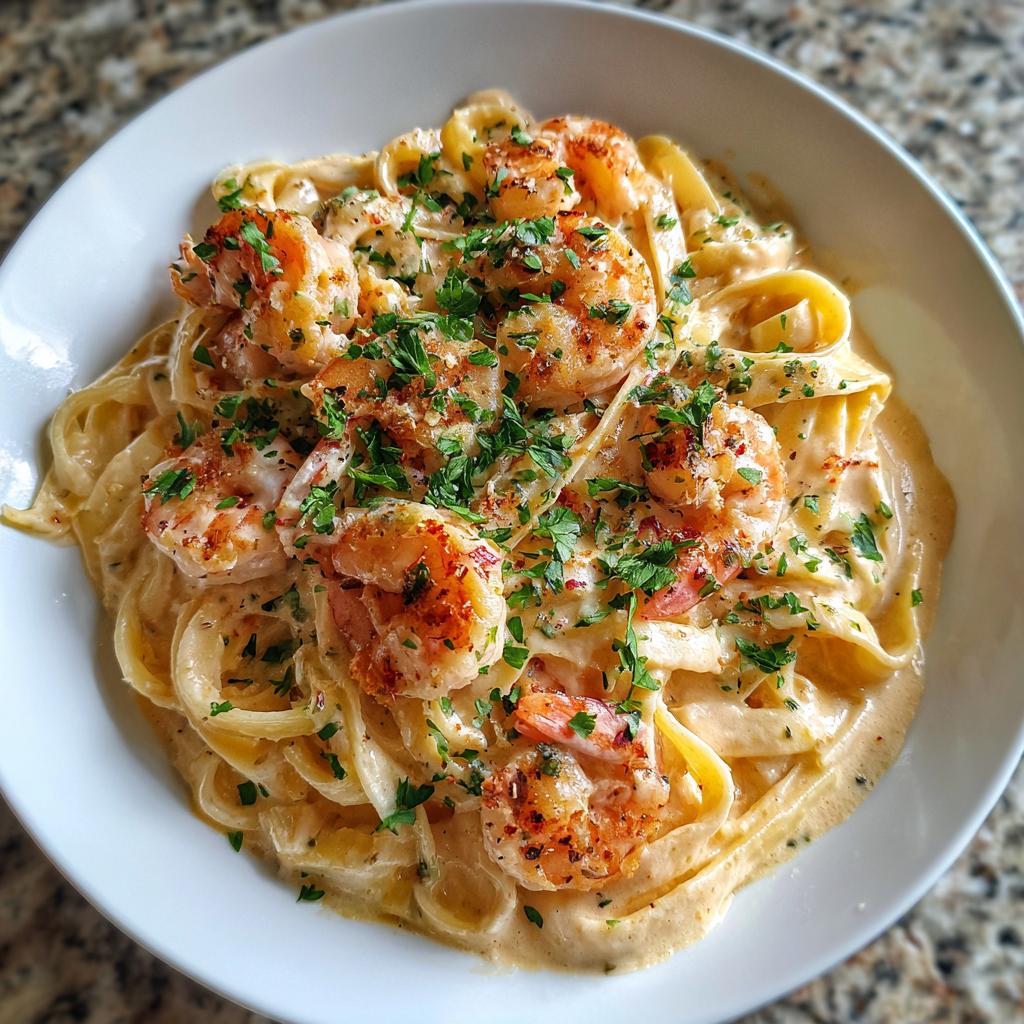 Shrimp in Creamy Cajun Alfredo Sauce with Fettuccine