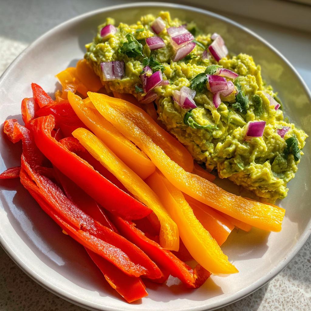 Sliced Bell Peppers with Guacamole