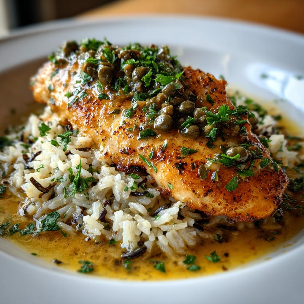 Tilapia Fillet in Lemon Caper Sauce with Wild Rice