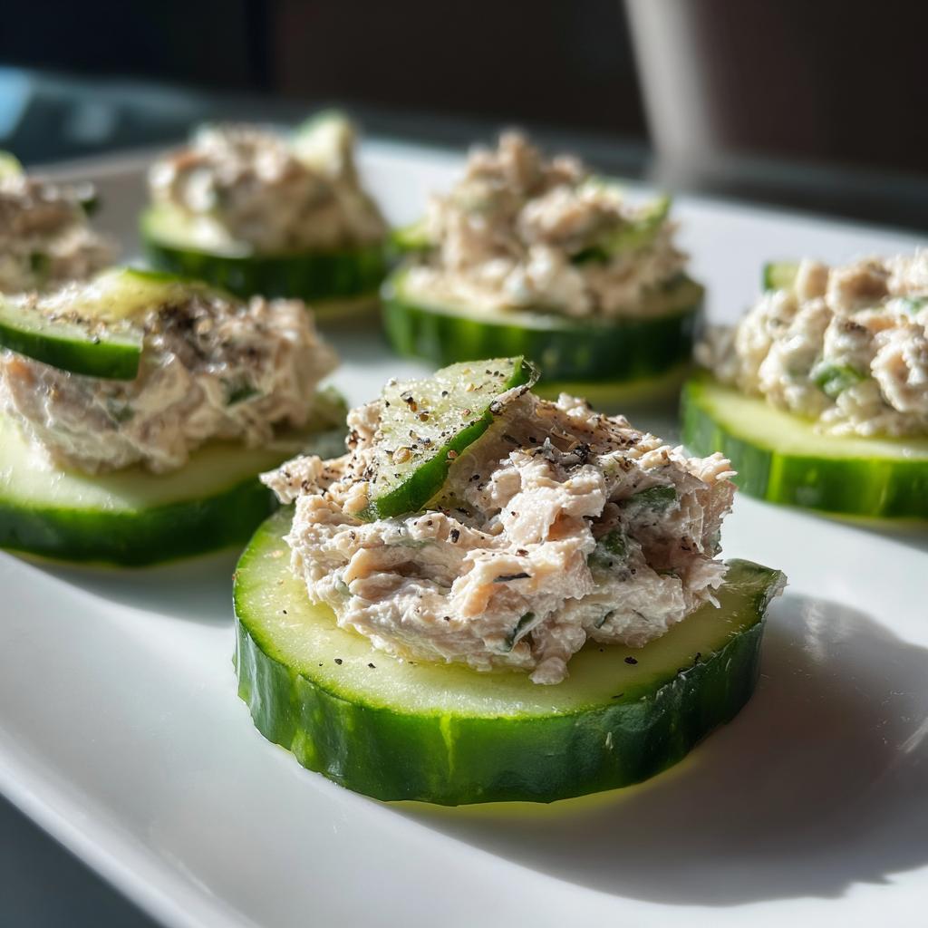 Tuna Salad on Cucumber Rounds