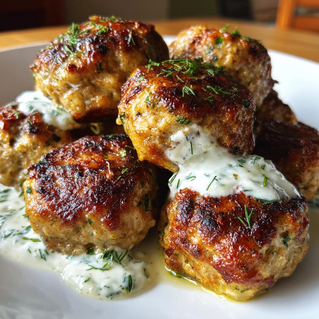 Baked Chicken Kofta Meatballs with Herb Yogurt