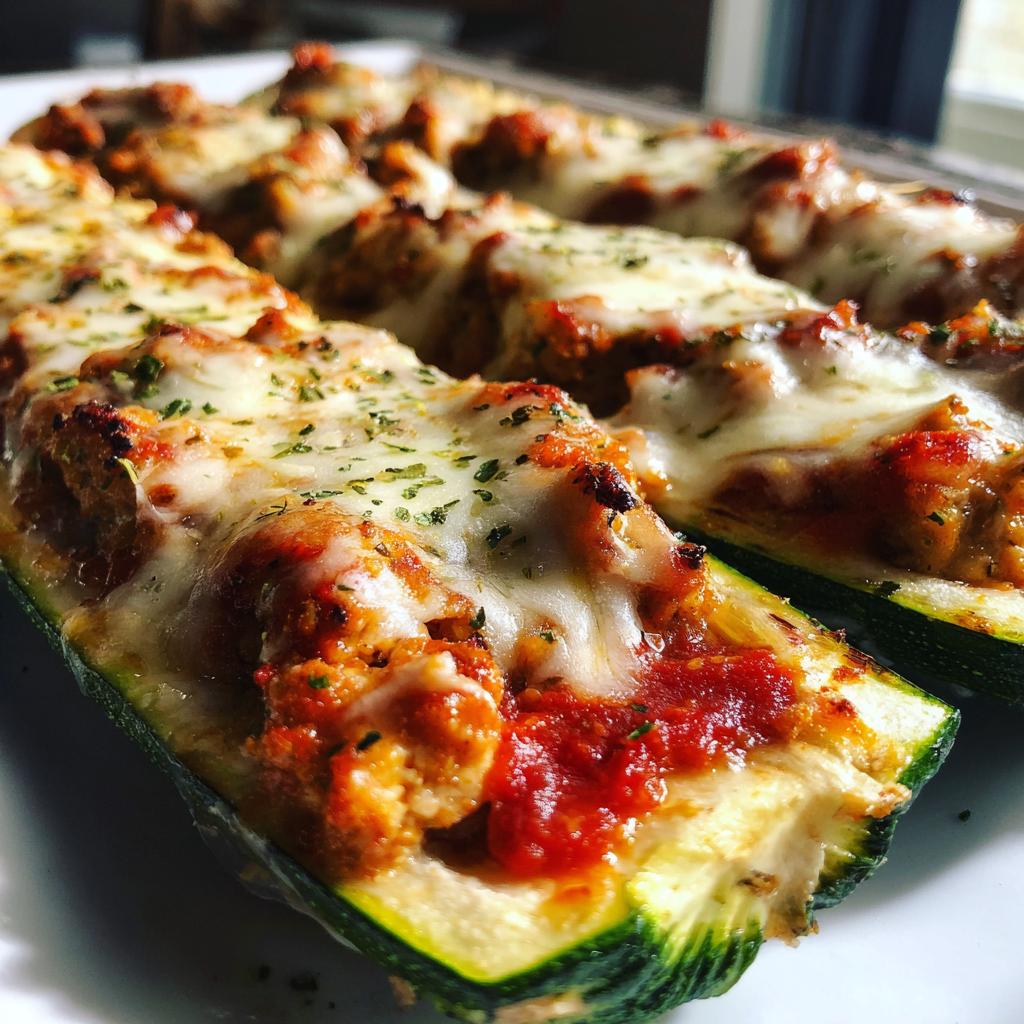 Chicken Parmesan Stuffed Zucchini Boats