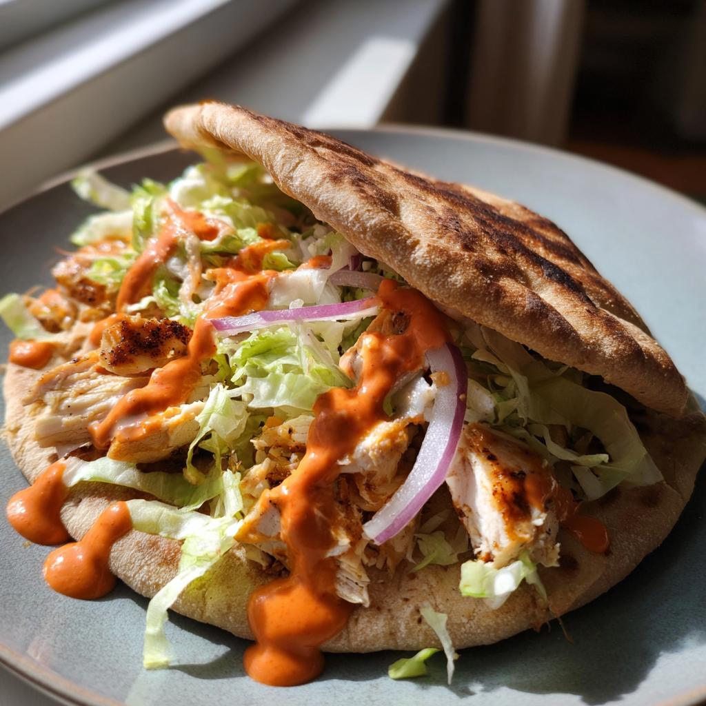 Chicken Pita Pockets with Roasted Red Pepper Sauce