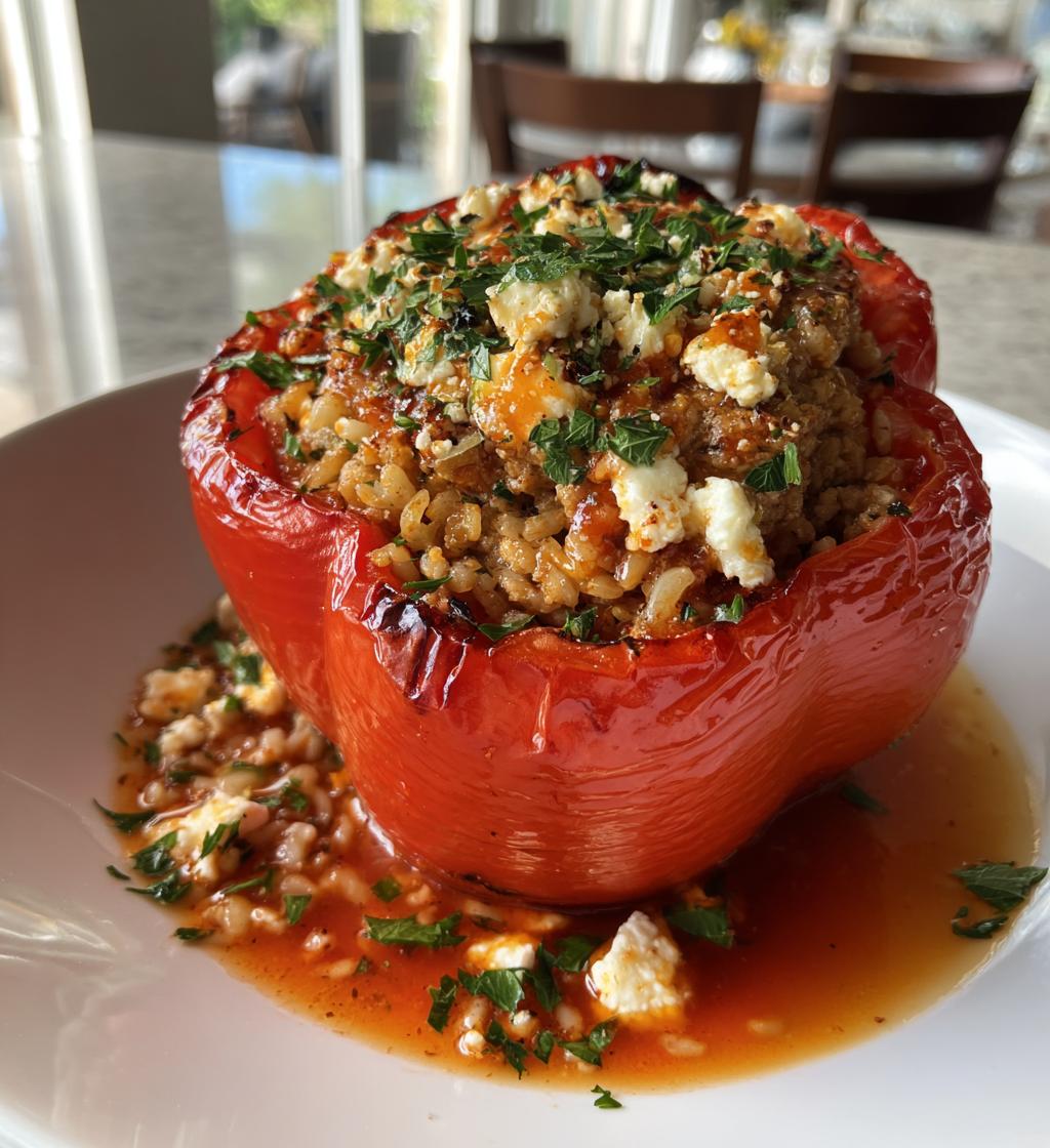 Greek Stuffed Peppers with Ground Turkey and Feta