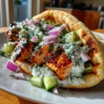 Grilled Salmon Gyros with Dill Yogurt Sauce