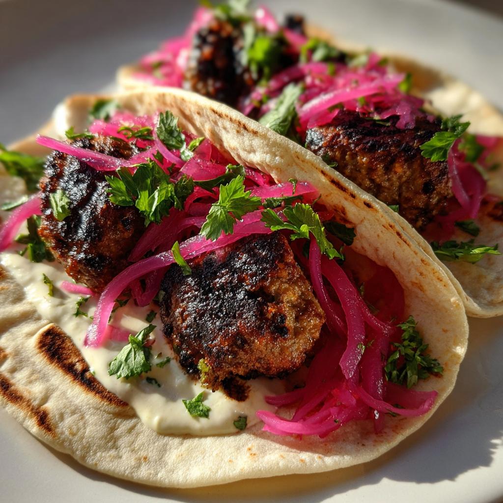 Lamb Kofta Wraps with Pickled Onions and Garlic Sauce - detail 1