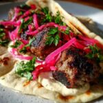Lamb Kofta Wraps with Pickled Onions and Garlic Sauce