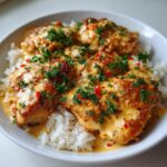 Paprika Chicken in Creamy Cheese Sauce with Rice