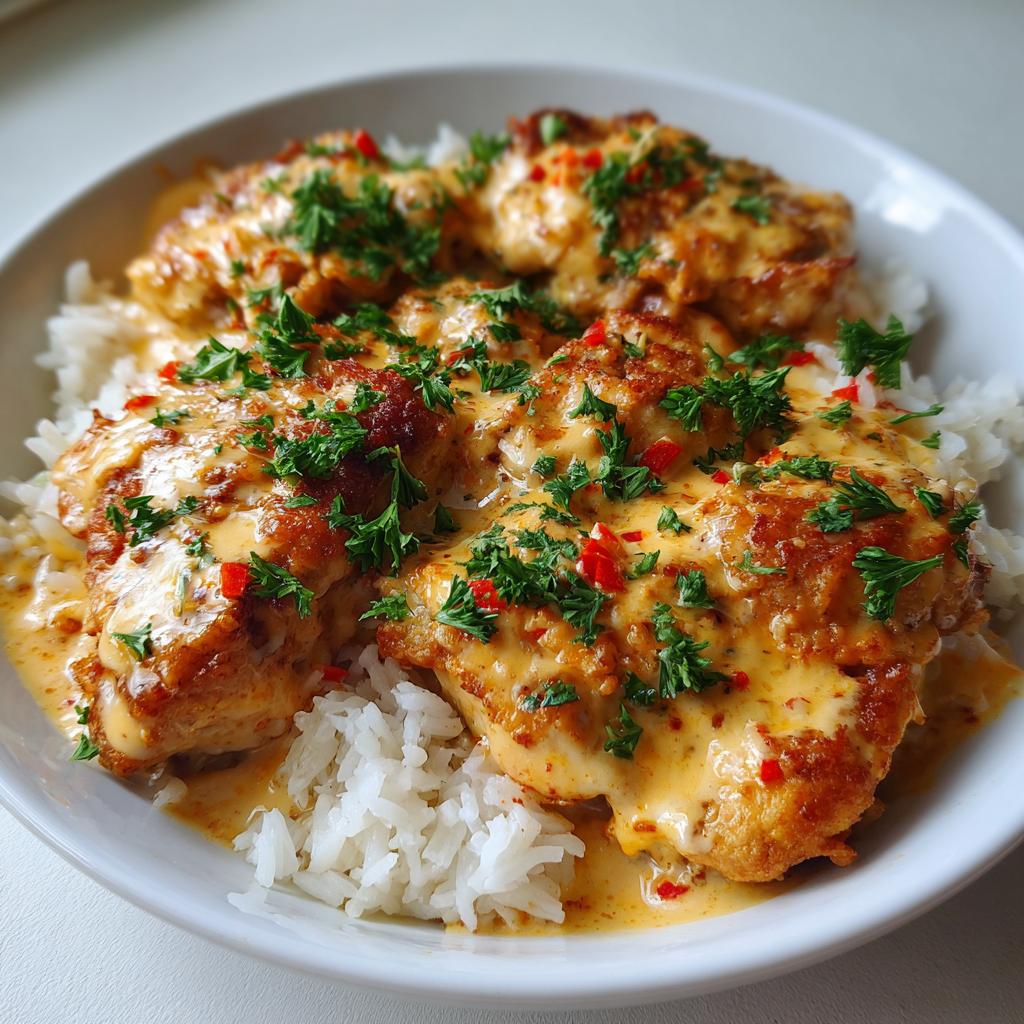 Paprika Chicken in Creamy Cheese Sauce with Rice