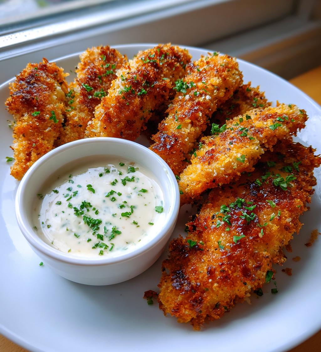 Parmesan-Crusted Chicken Tenders with Garlic Dip