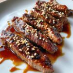 Teriyaki Marinated Beef Strips with Sesame Seeds