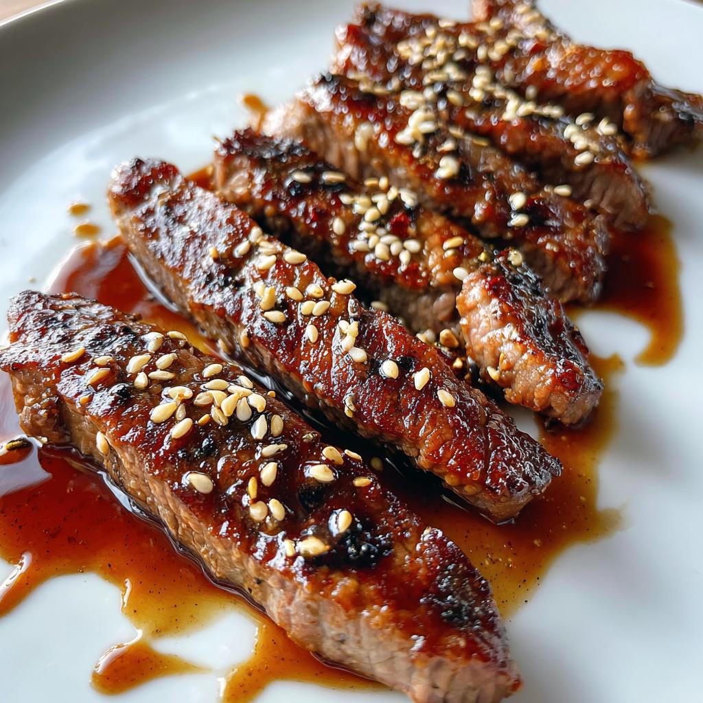 Teriyaki Marinated Beef Strips with Sesame Seeds