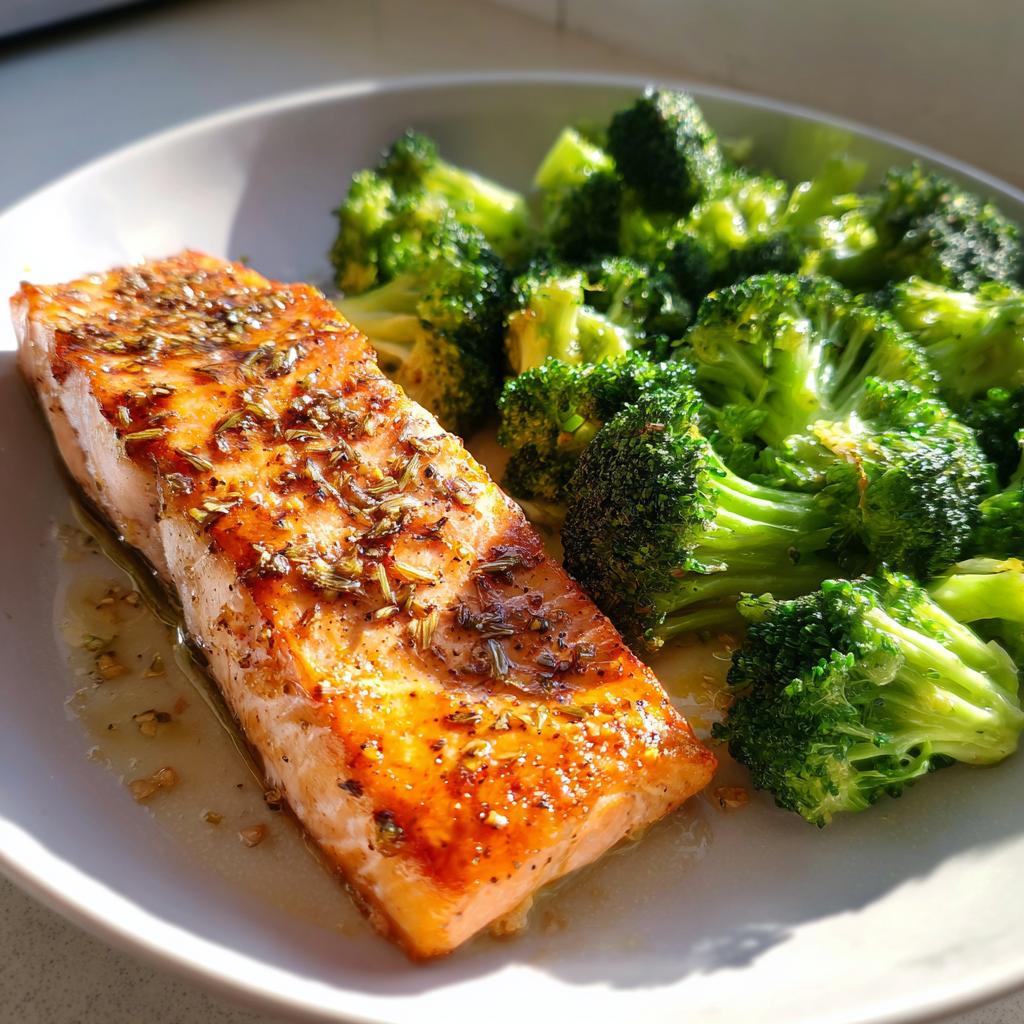Baked Salmon with Steamed Broccoli