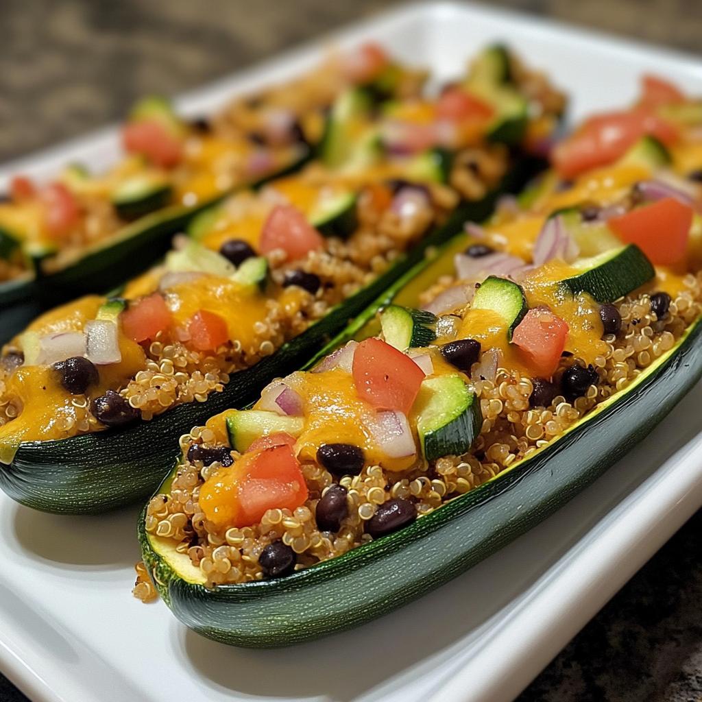 Quinoa and Black Bean Stuffed Zucchini