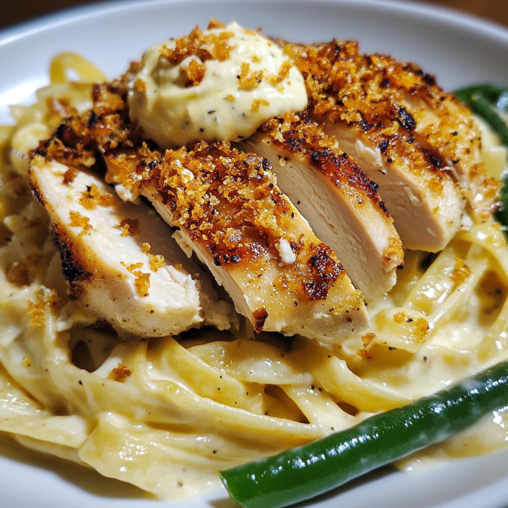 coconut lemon chicken alfredo with chili feta cream crispy parmesan green beans