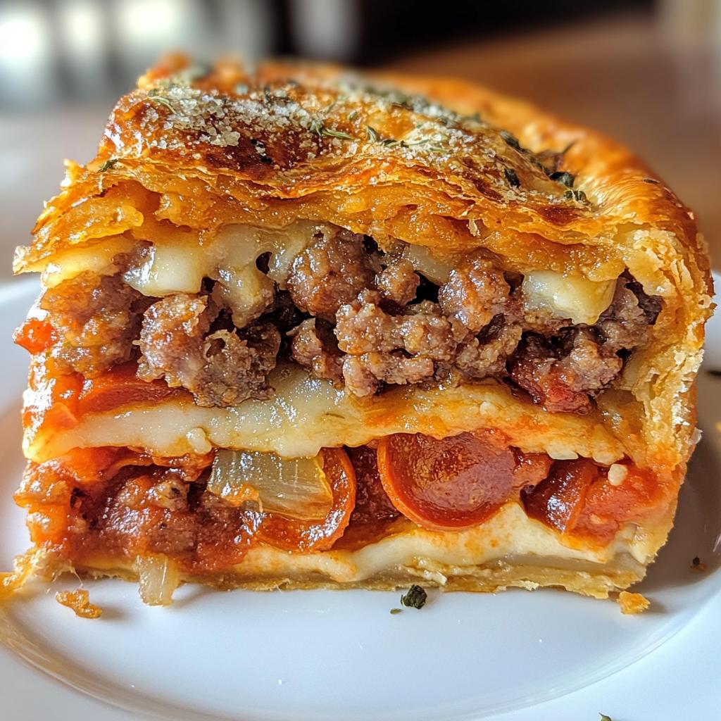 deep hamburger sausage pepperoni pie