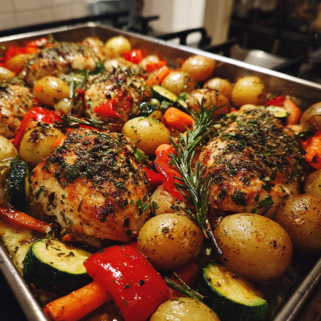 insanely good one pan herb chicken roasted veggie bake