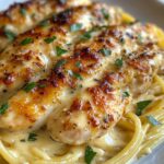 spicy cheesy garlic butter chicken with linguine in four cheese sauce