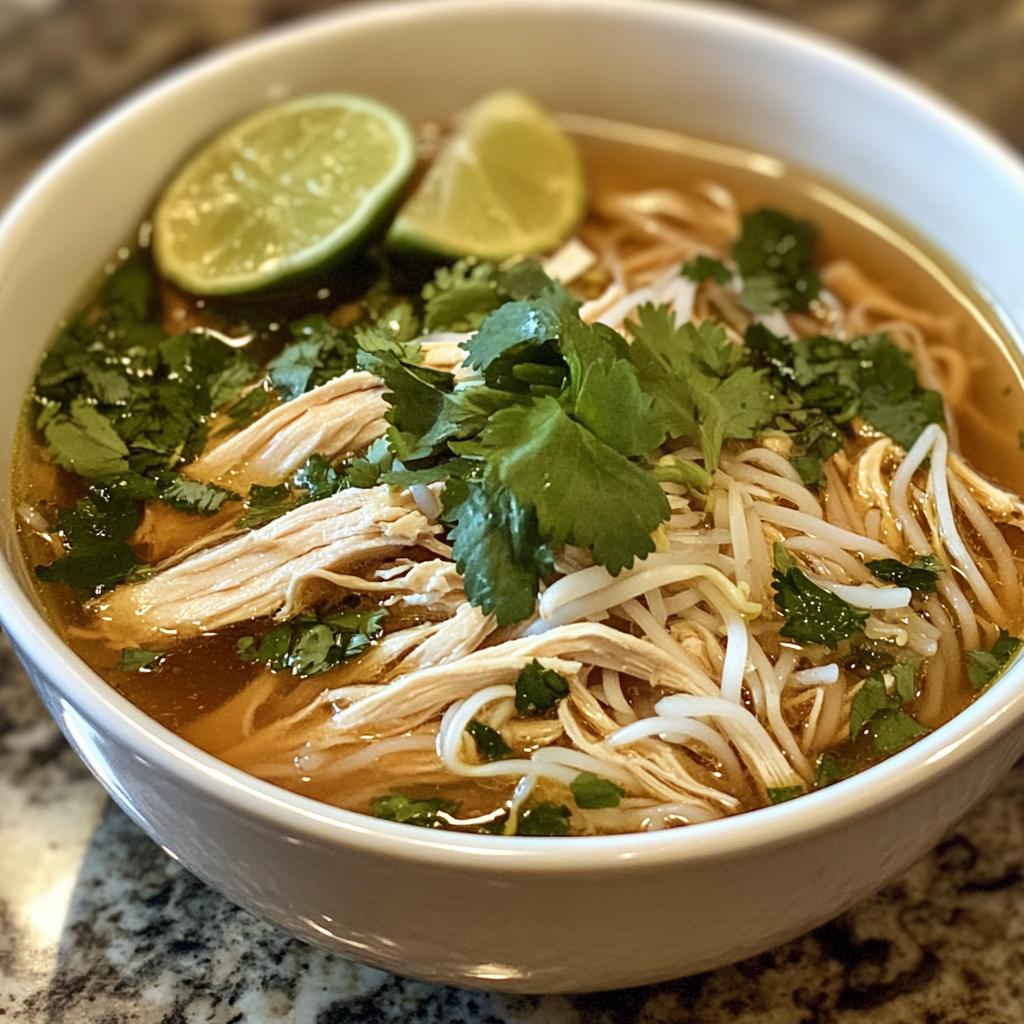 bowl of vietnamese chicken noodle soup
