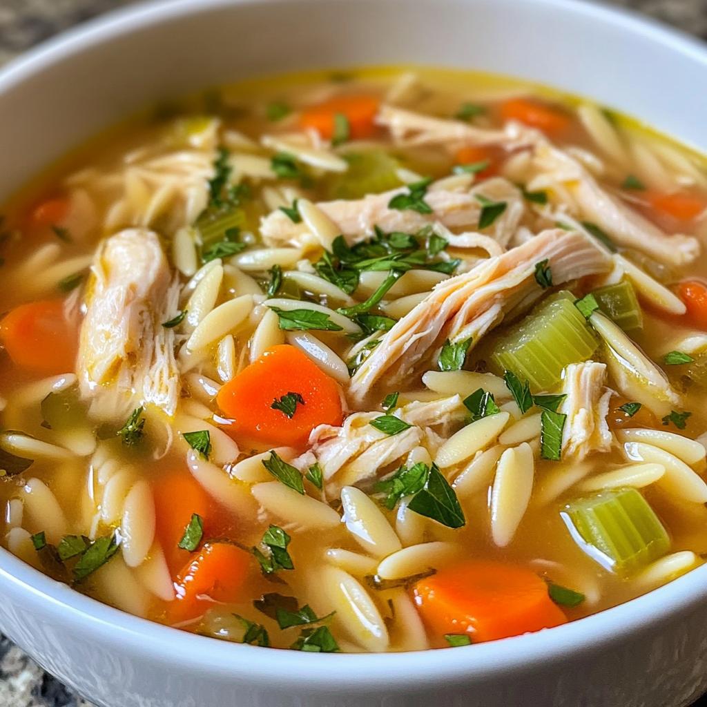 chicken noodle orzo soup - detail 1